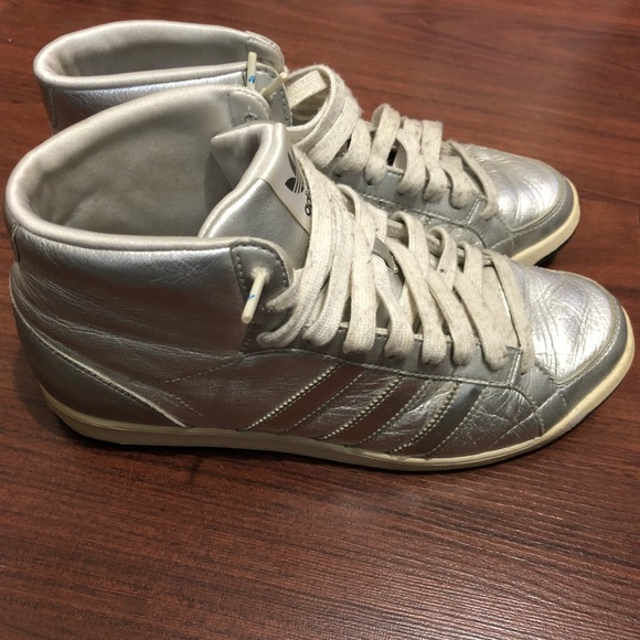 silver adidas high tops